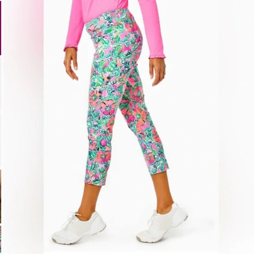 Lilly Pulitzer Luxletic Corso Crop Pant Soleil Pink Perfect Poppy Golf - Picture 2 of 7